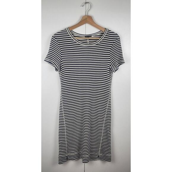 Theory Everyday Black White Cotton Stripe Crewneck T- Shirt Mini Dress | Medium - Picture 4 of 11